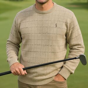 Cypress Links Beige Textured Grid Knit Cotton Sweater M Golf Town & Country Lage